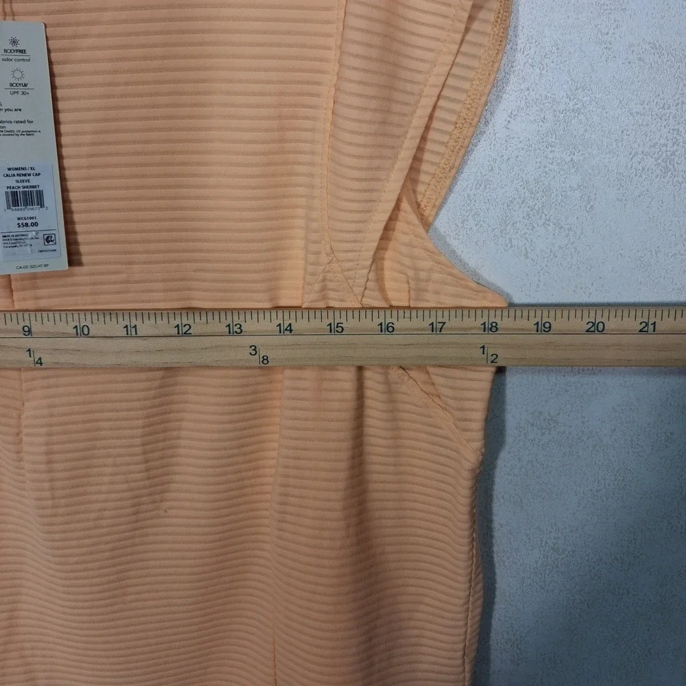 CALIA Renew Cap Sleeve Golf Polo Womens XL Peach Sherbet Ribbed Mock Neck Zip - Picture 7 of 7